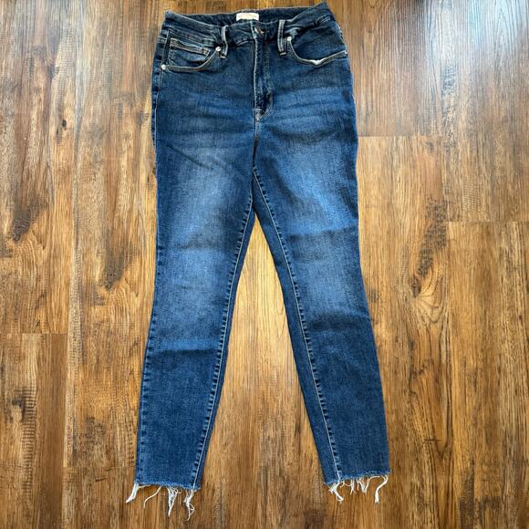 Good American Good Legs size 10 / 30 dark wash GLCRH873T Raw hem skinny ankle - Picture 2 of 9